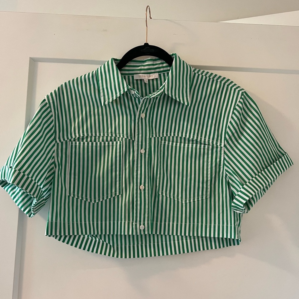 Green Striped Crop Top